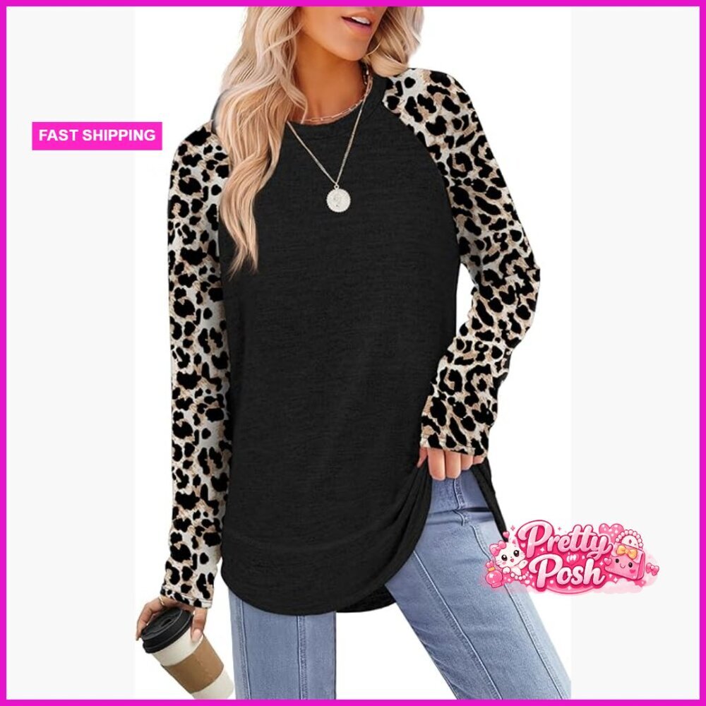 Long Sleeve Tunic Top Loose Fit Crew Neck Pullover Polyester Rayon Spandex - Picture 1 of 5